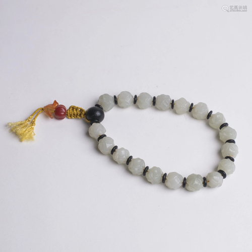 Chinese Carved White Jade 18 Bead Rosary