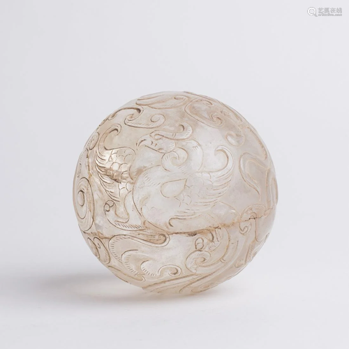 Chinese Tiger & Phoenix Carved Crystal Ball