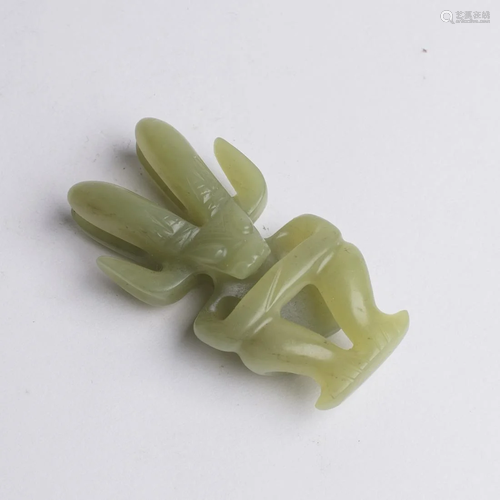 Chinese Yellow-Green Jade Archaistic Horned Figure