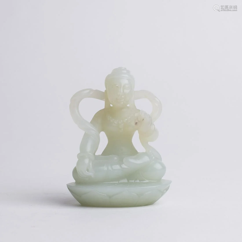 Chinese White Jade Seated Bodhisattva Lotus Throne