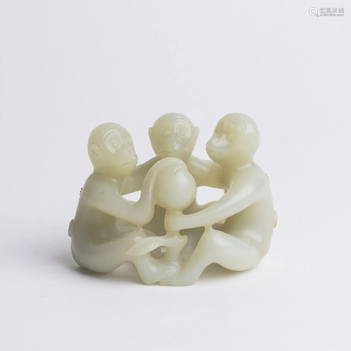 Chinese Warm White & Russet Jade 3 Monkey Carving