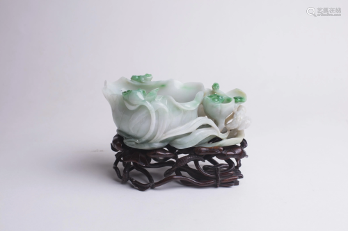 Chinese Carved Jadeite Lotus Brush Washer