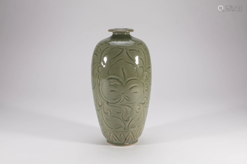 Chinese Carved Celadon Porcelain Meiping Vase