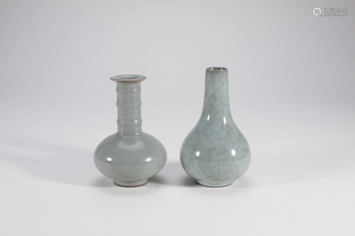 2 Chinese Guanyao Crackle Porcelain Bottle Vases