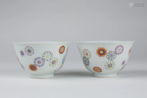 Pr Chinese Famille Rose Porcelain Flower Teabowls