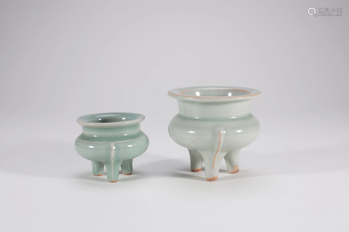 2 Chinese Longquan Celadon Porcelain Censers