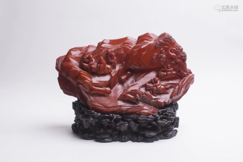 Chinese Amber Mountain with Hunting Horsemen