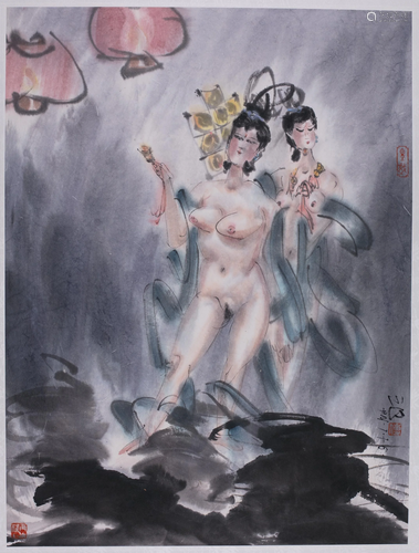 Chinese Erotic Ink & Color Painting 2 Show Girls