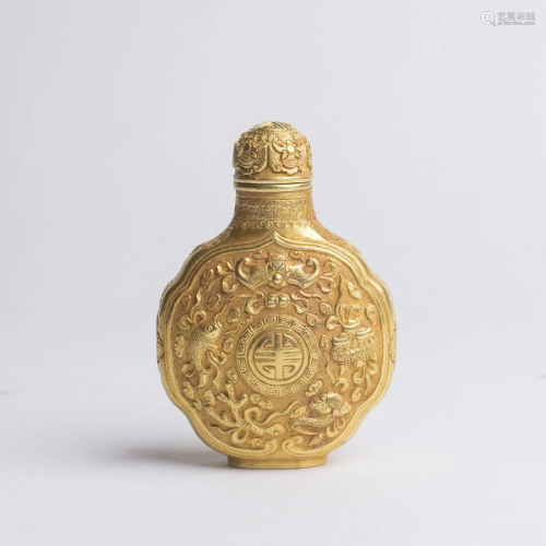 Chinese High Karat Gold Snuff Bottle, 65G