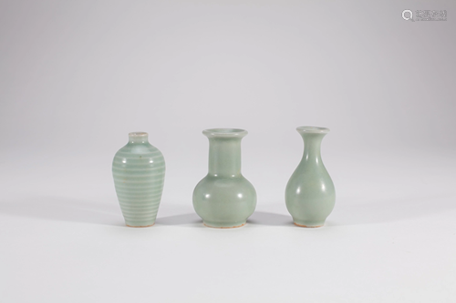 3 Chinese Longquan Celadon Porcelain Mini Vases