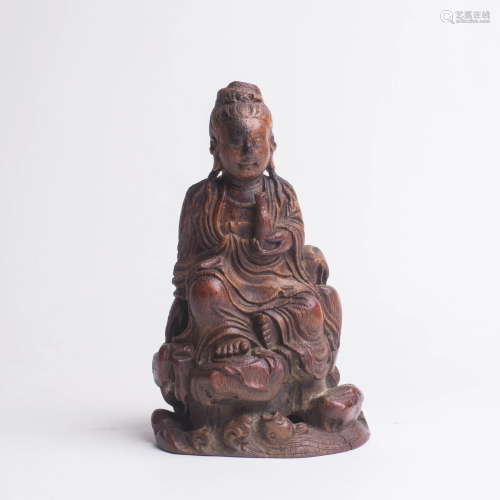 Chinese Carved Bamboo Seated Guanyin