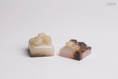 2 Chinese White & Brown Jade Seals