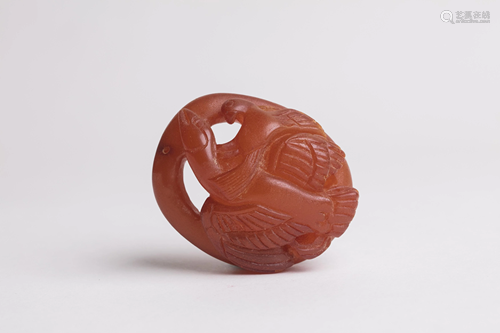 Chinese Carved Amber 2 Bird Pendant