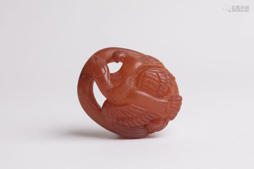 Chinese Carved Amber 2 Bird Pendant