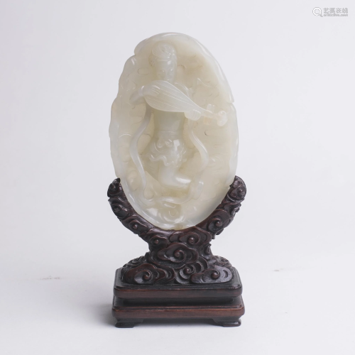 Chinese White Jade Pebble Heavenly Musician & P…