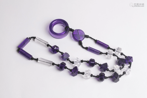 Chinese Crystal and Amethyst Bead Necklace