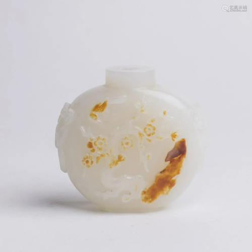 Chinese White Jade Snuff Bottle, Russet Skin
