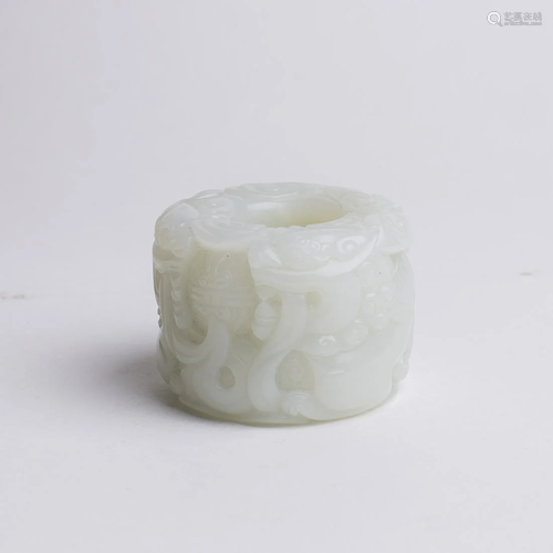 Chinese White Jade Double Fu Lion Large Bead