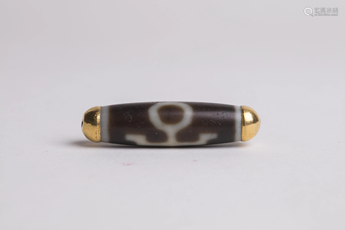 Tibetan Dzi Bead with High Karat Gold End Caps