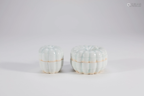2 Chinese Qingbai Porcelain Melon Boxes & Covers