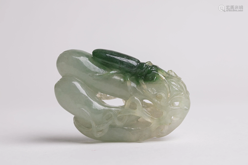 Chinese Jadeite Pendant of 3 Gourds & Green Bug