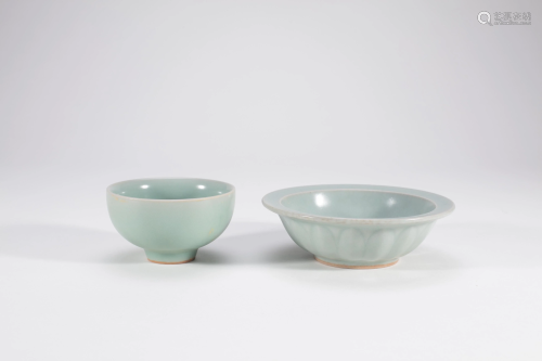 2 Chinese Longquan Celadon Porcelain Bowls