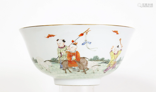 Chinese Famille Rose Porcelain Boy Bowl