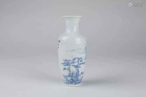 Chinese Blue Enameled Porcelain Landscape Vase