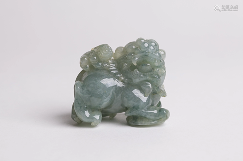 Chinese Translucent Jadeite Qilin & Cub