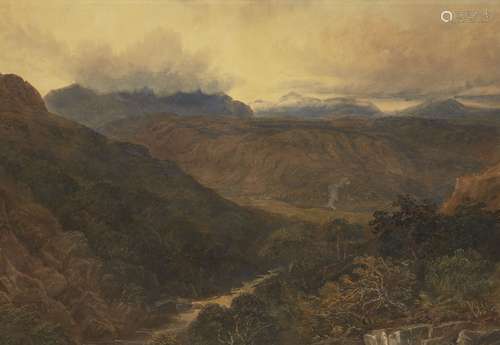 David Cox Jnr, British 1809-1885- Landscape, possibly North Wales; watercolour, 45x65.5cm