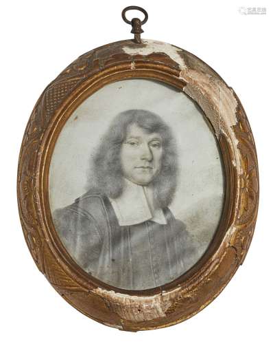 Attributed to David Loggan, English 1634-1692- Portrait miniature of a gentleman, traditionally held