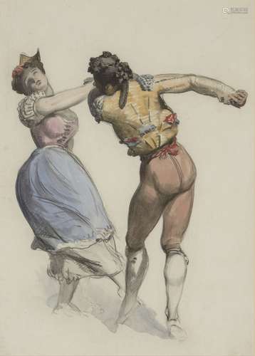 Thomas Miles Richardson Jnr RWS, British 1813-1890- A Spanish Dance, Malaga, c.1850; black chalk and