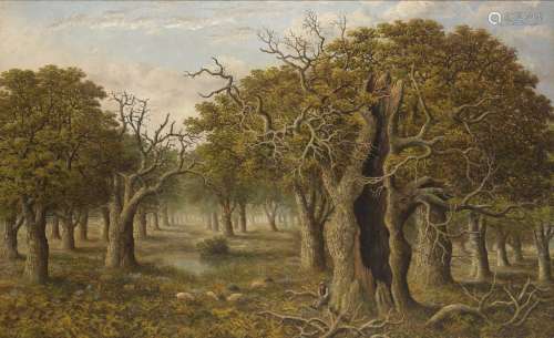 Charles Leaver, British 1824-1888- View of ancient woodland; oil on canvas, signed and dated 1885,