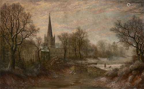 Charles Leaver, British 1824-1888- Holy Trinity Church, Stratford-on-Avon, in winter; oil on canvas,