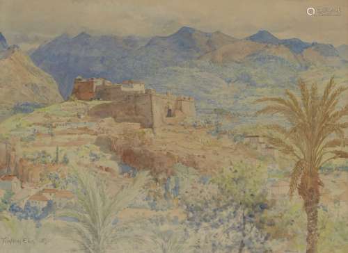 Tristram James Ellis, British 1844-1922- Middle Eastern mountain landscape, 1891; watercolour,