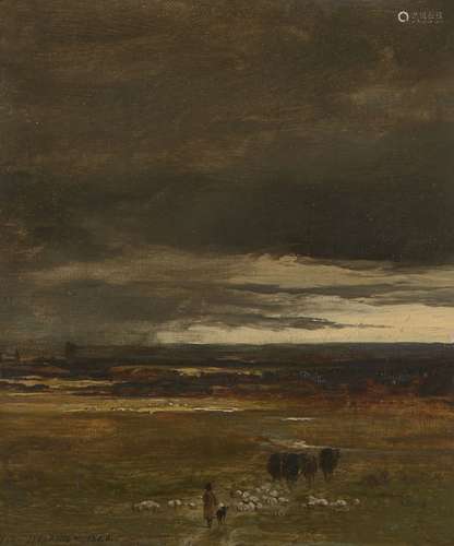 John Dearman, British act. 1824-1857- Storm, Merrow down near Guildford; oil on canvas, signed and