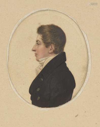 British School, early 19th century- Portrait miniature of a gentleman, quarter-length turned to