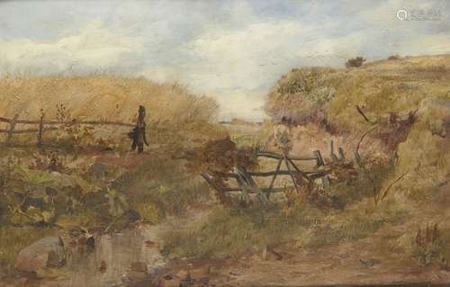 Edward Hargitt RI, Scottish 1835-1895- A Bit in a Cornfield, painted on the spot; oil on board,