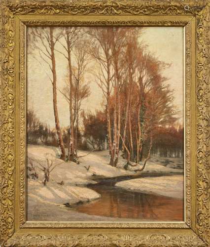 James Thomas Watts RCA, British 1853-1890- A Winter Afternoon; oil on canvas, signed, bears