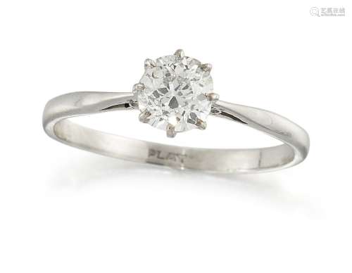 A platinum, diamond single stone ring, the old brilliant-cut diamond, weighing approximately 0.50