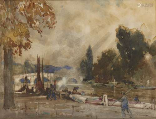 Henry Franks Waring, British act 1900-1928- On the Thames, Richmond Bridge, 1909; watercolour,