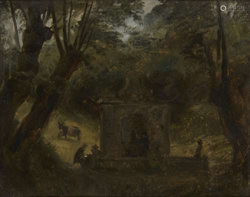 Auguste Jean-Baptiste Vinchon, French 1789-1855- A Fountain in a wooded landscape, possibly at