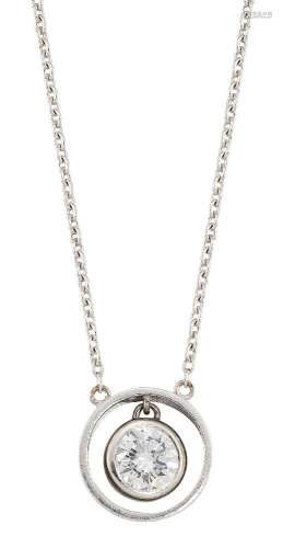 A diamond single stone pendant necklace, designed as a single collet set diamond weighing approx.