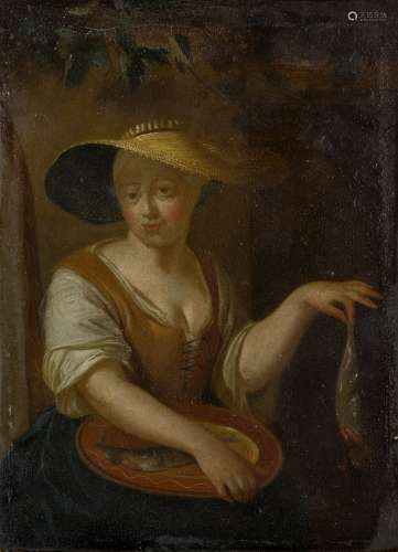 Dutch School, late 18th/early 19th century- Portrait of a fisherwoman; oil on copper panel, 13.2x9.