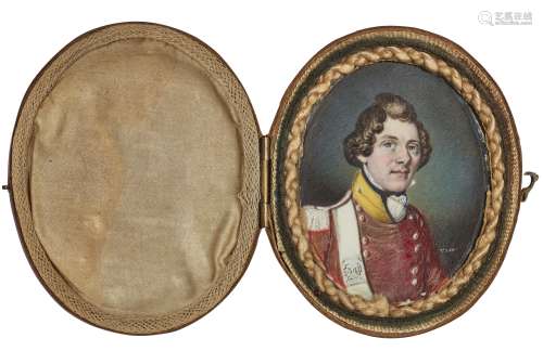 British School, early 19th century- Portrait miniature of a British officer of the 34th (Cumberland)