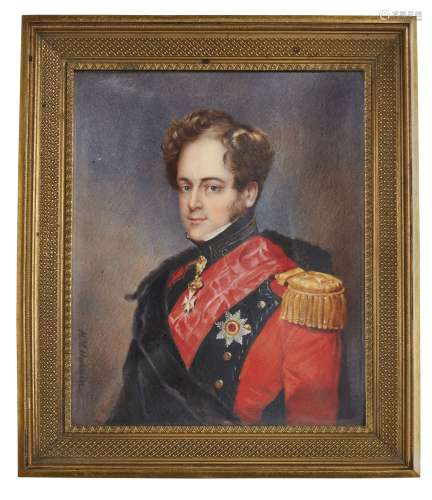 H M Harrison, British, early 19th century- Portrait miniature of an officer, half-length turned to