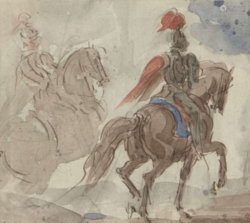 Sir John James Steuart [Stewart] FRSE, Scottish 1779-1849- Study of horsemen; pen, brown ink and