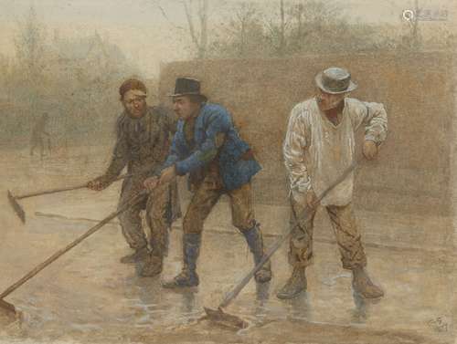 Charles Green RI, British 1840-1898- Clearing Slush in the Suburbs; watercolour, signed with