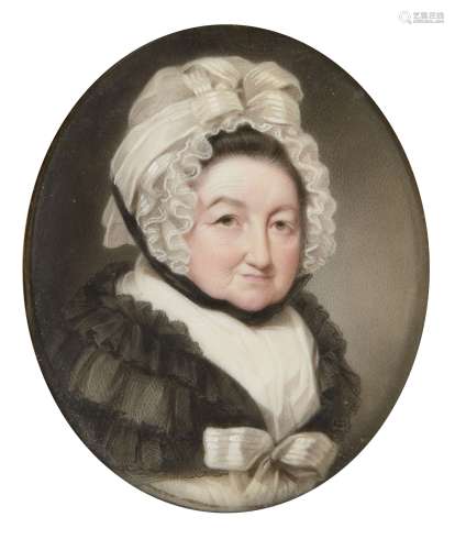 John Cox Dillman Englehart, British 1784-1862- Portrait miniature of a lady, quarter-length turned