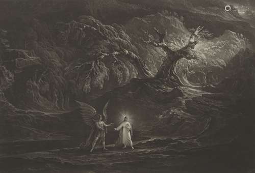 John Martin RA, British 1789-1854- Christ Tempted in the Wilderness; mezzotint engraving, signed and